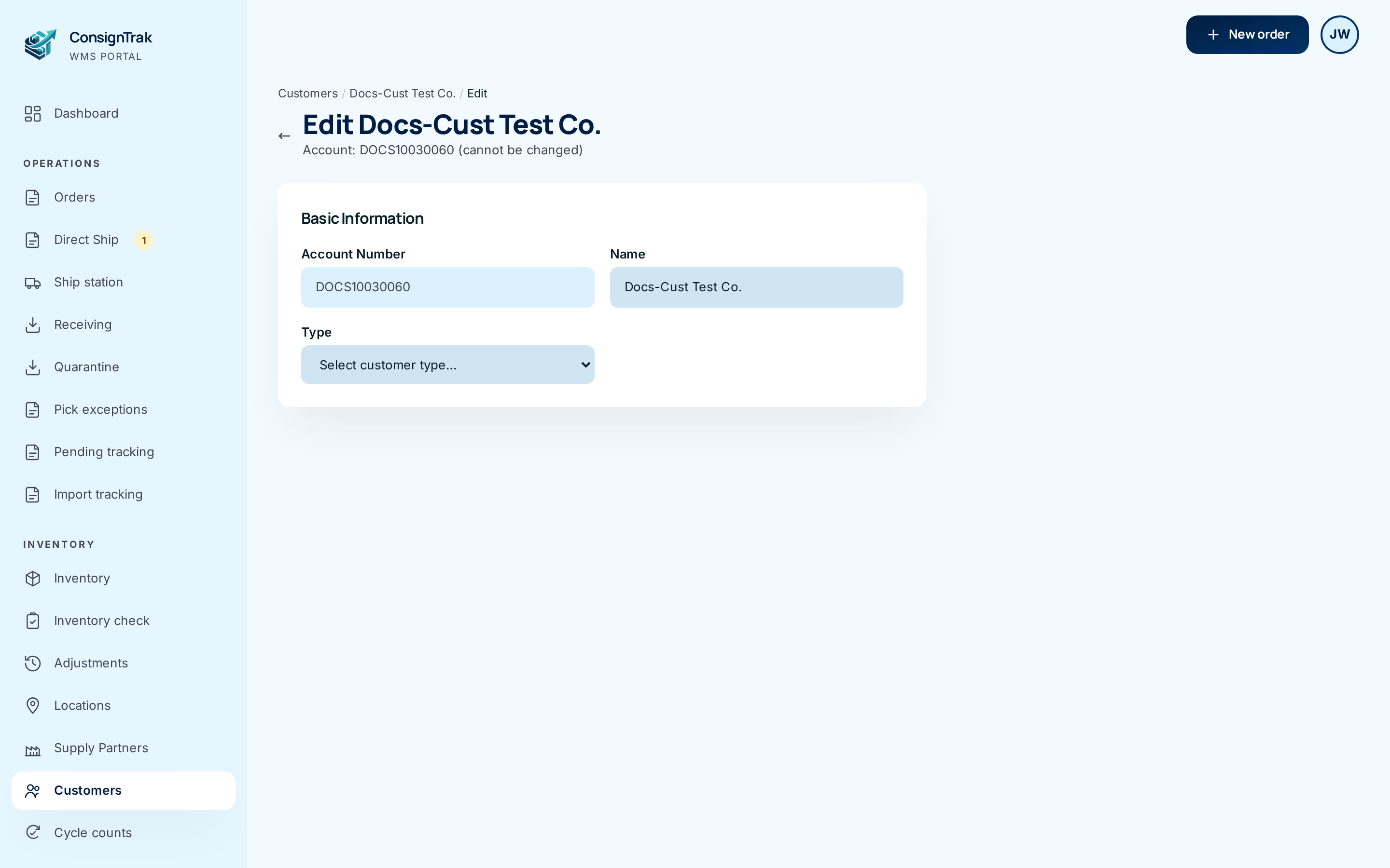 The Edit form. The account number is shown but can't be changed.