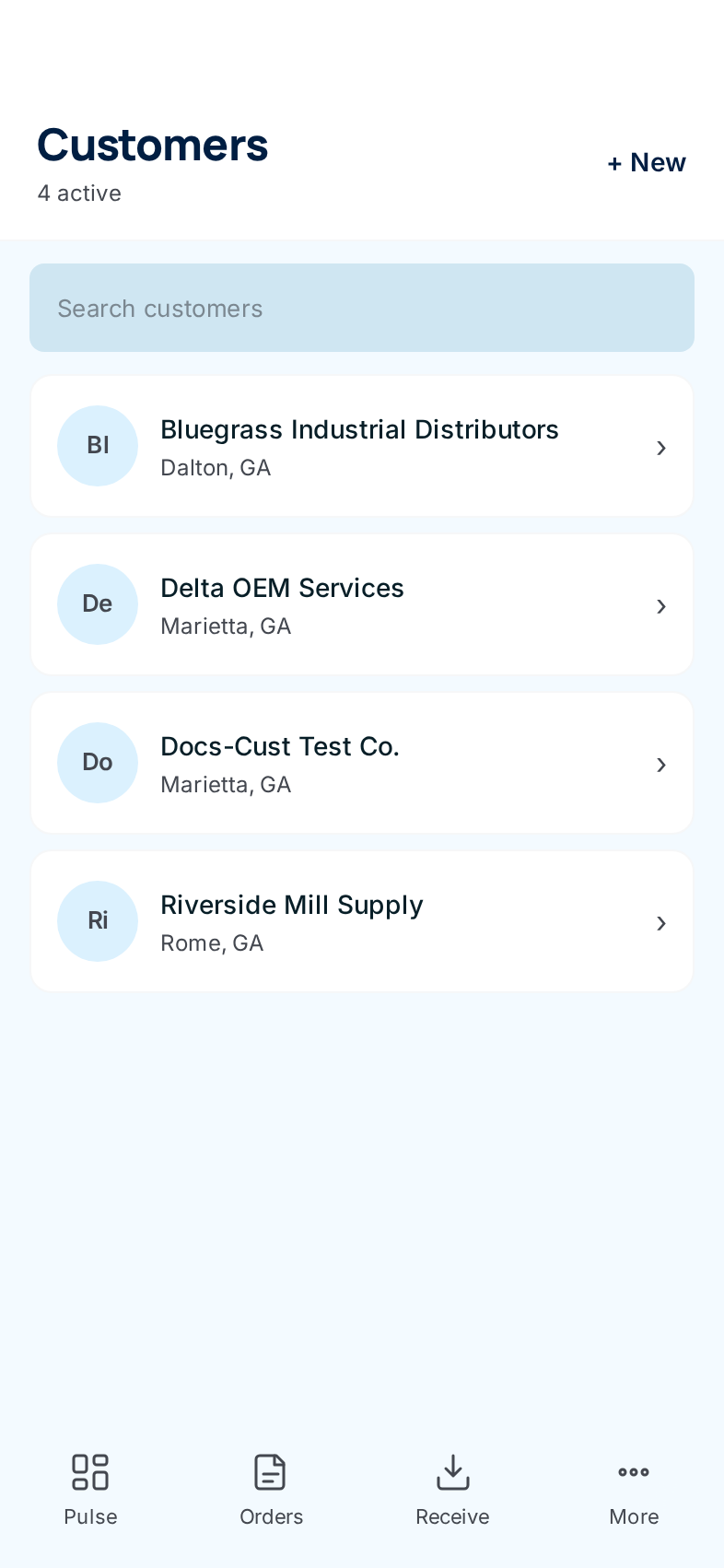 The Customers list on a phone