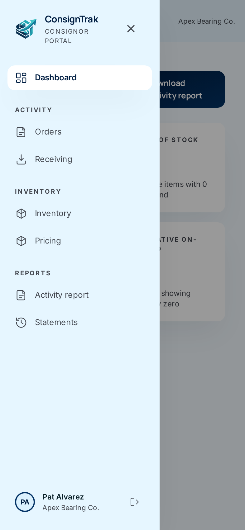 The portal menu open on a phone