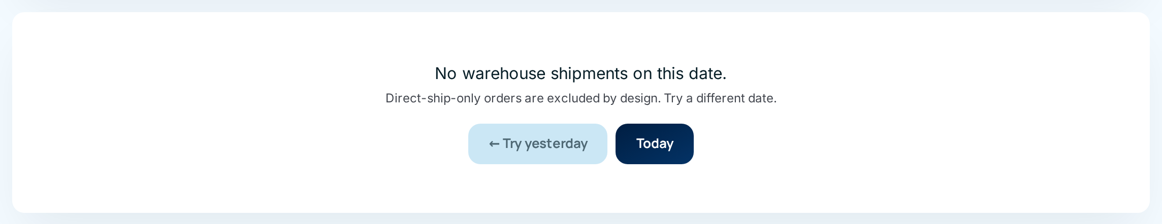 The report on a day with no warehouse shipments