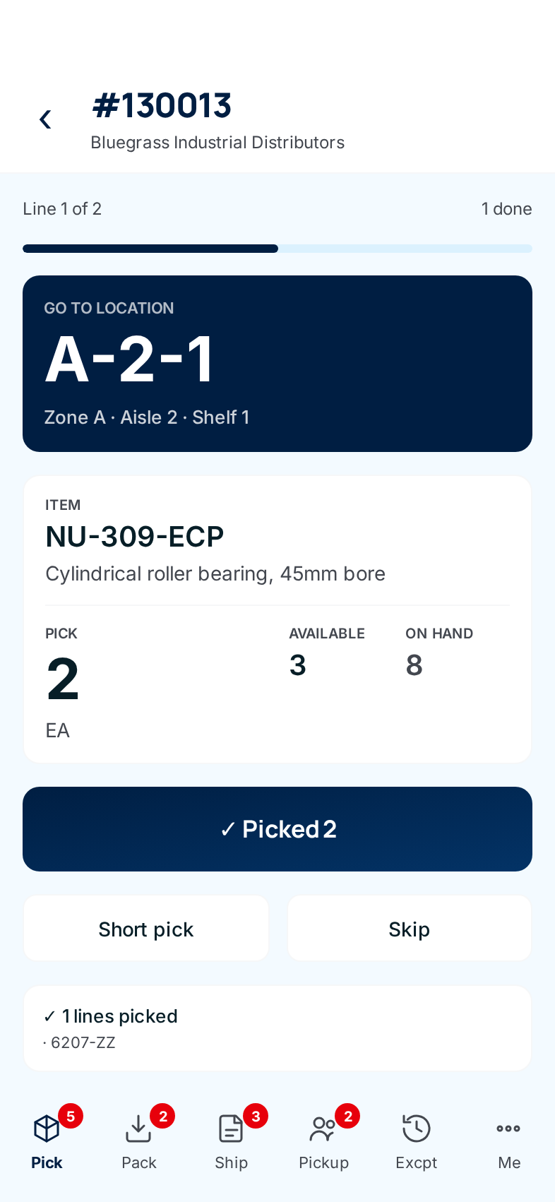 The pick line reopened for NU-309-ECP after the undo