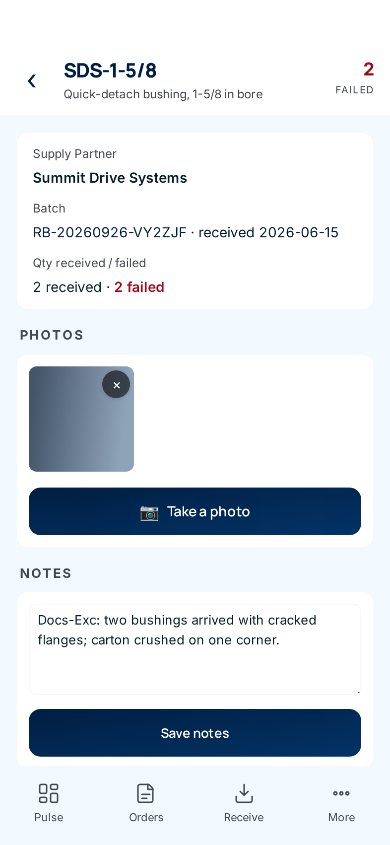 The same line on a phone, with Take a photo and the notes below