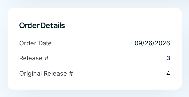 The Order Details card on a released order, showing Release # 3 and Original Release # 4