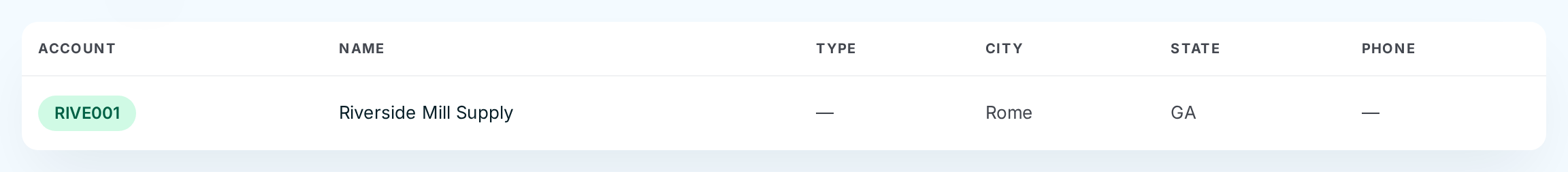 The Customers list narrowed to the one customer matching "mill"