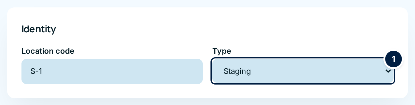 A location's Identity card on its edit page, with the Type dropdown marked