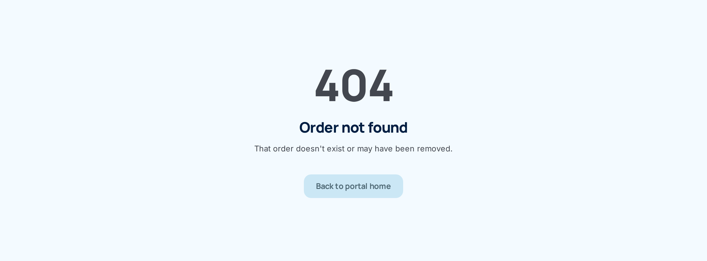 The portal's "Order not found" page