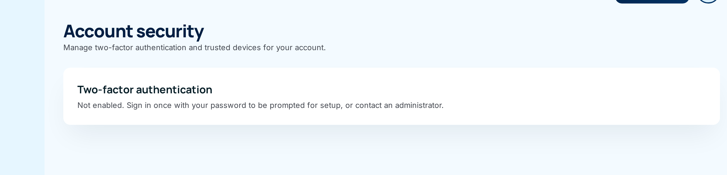 The Account security page showing two-factor authentication not enabled